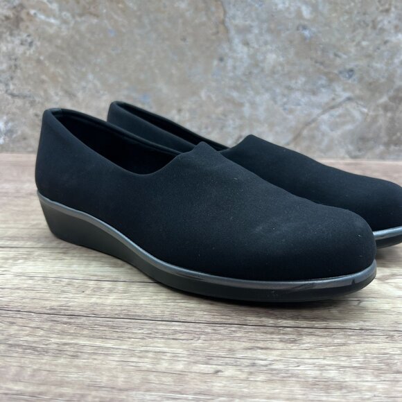 SAS Bliss Womens Shoes Size 7.5 Wide Comfort Black Wedge Slip On Made In USA - Picture 4 of 10
